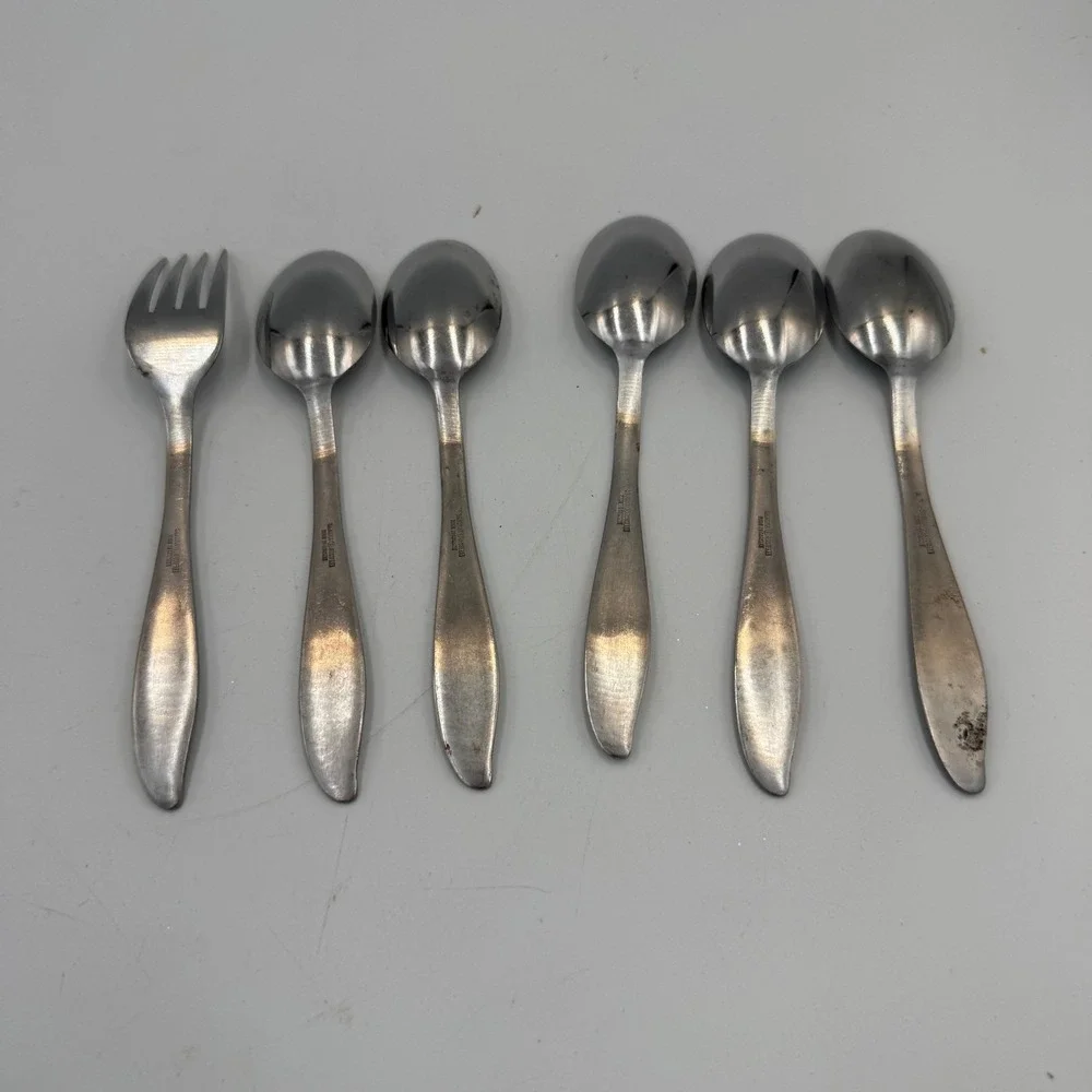 Silkyma Rostfrei Germany Stainless Flatware 6pc Set 5 Spoons 1 Fork Scroll Motif